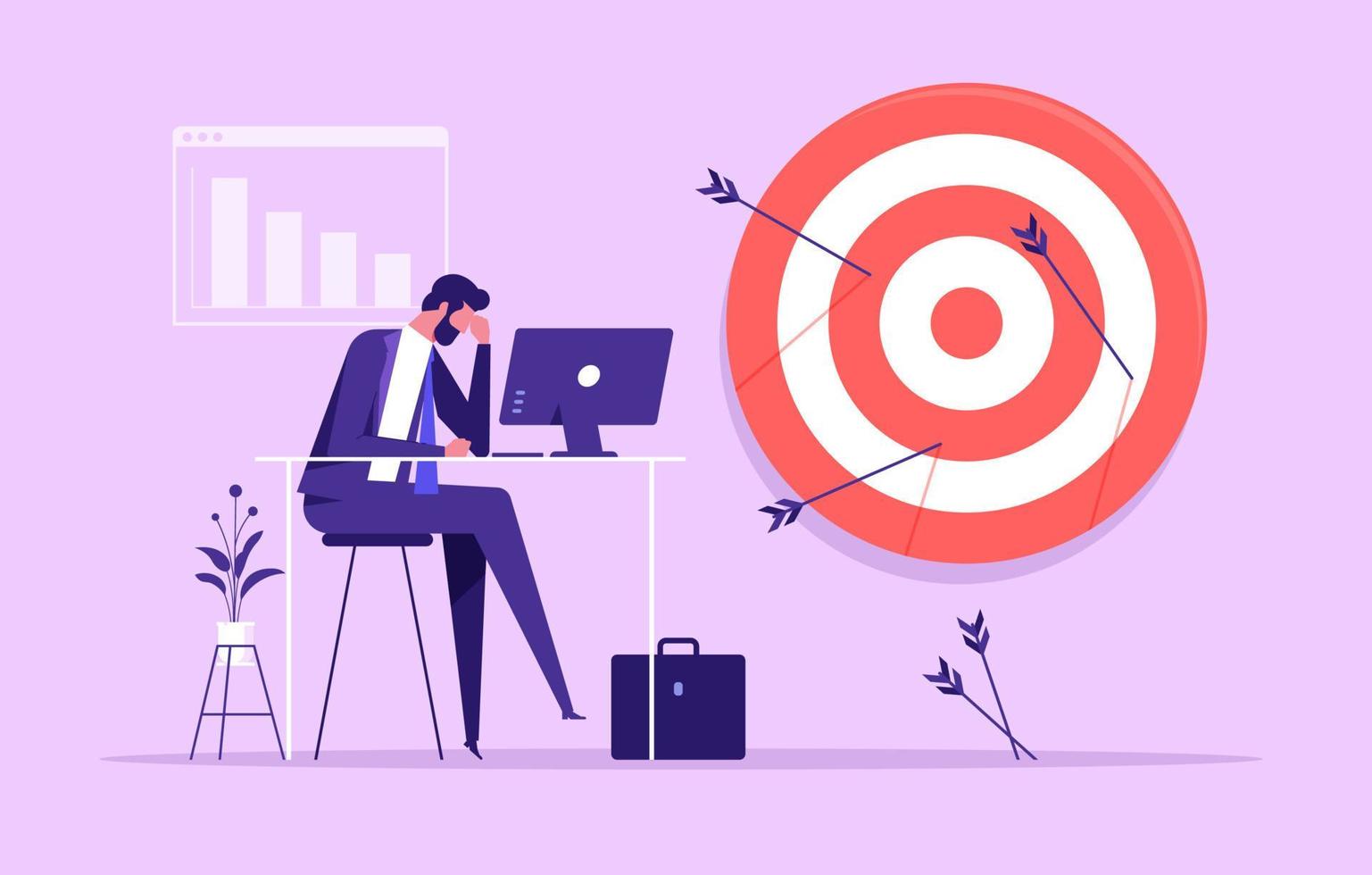 failure-missed-all-business-target-loser-mistake-or-error-incompetence-despair-or-disappointment-from-losing-opportunity-concept-frustrated-businessman-disappoint-on-his-off-target-arrows-vector