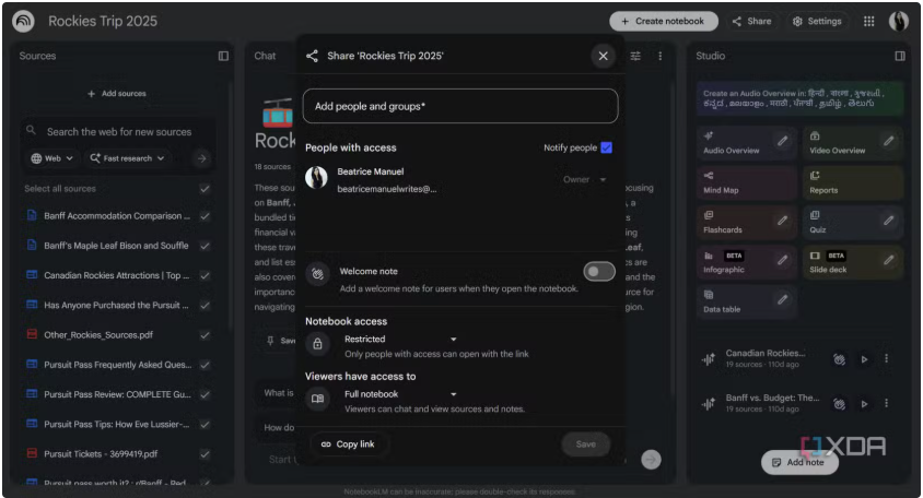 Infografik profesional bertajuk ‘Isu Ini Bukan Masalah Kecil’ yang menerangkan limitasi NotebookLM dalam penyelidikan, memaparkan lima elemen utama iaitu portabiliti hasil kerja, memori merentas projek, pengurusan tugasan, citation formal dan penemuan semula ilmu. Ilustrasi menunjukkan robot AI di meja kerja dengan laptop memaparkan antaramuka NotebookLM serta ikon perisai bagi setiap isu.